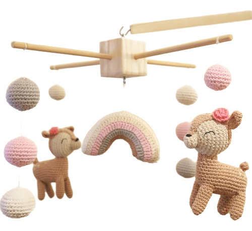 Movil Cuna Tejido Crochet Bambis Pelotitas Cunero