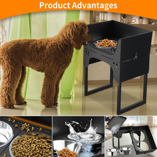 Soporte Elevado De Acero Inoxidable Ajustable Con 2 Cuencos