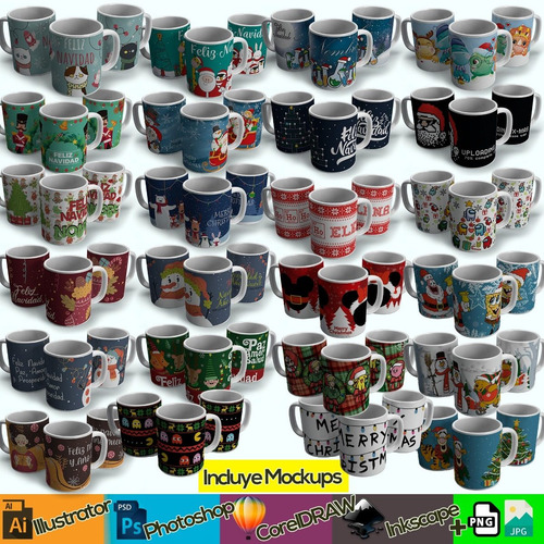 161 Plantillas Vectores Navidad Sublimar Tazas Editables