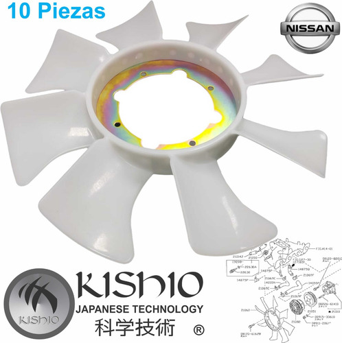 10 Aspas Ventilador Nissan Pickup D22 2.4 04-08 16v 8 Aspas