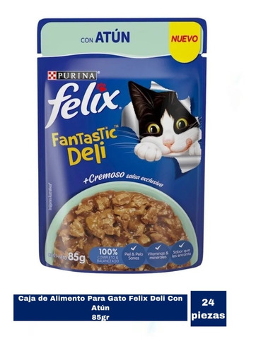 Caja De Alimento Para Gato Felix Deli Con Atún 24 Piezas