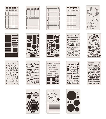 18pcs 4x7 Pulgadas Journal Stencils Plantillas Para