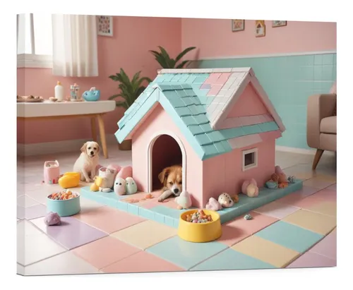 comprar Cuadro Decorativo Canvas Casa Para Perro Rosa Pastel 135x90