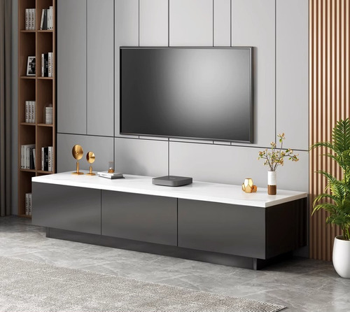 Madera Mueble Tv Moderno Combinación De Gris Y Mármol Blanco