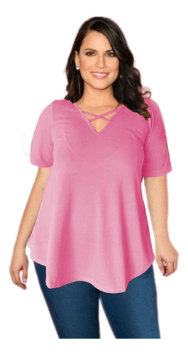 Remera Mujer Cuello V Cruz Evase Xl Xxl 3xl 4xl Mythos