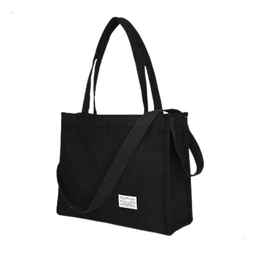 Bolso Tote Bag Grande Cartera De Mujer Bandolera Corderoy Acabado De Los Herrajes Níquel Color Negro Diseño De La Tela Liso