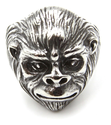 Anillo Acero Inoxidable Plateado Gorila King Kong