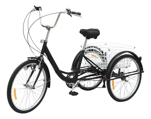 Triciclo Plegable De 7 Velocidades Con Cestas Y Candado – Bicicleta De 3 Ruedas De 20 Pulgadas Para Adultos, En Azul