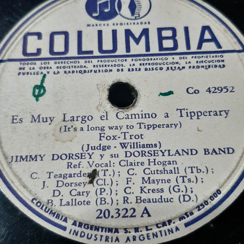 Pasta Jimmy Dorsey Dorseyland Band Columbia C257