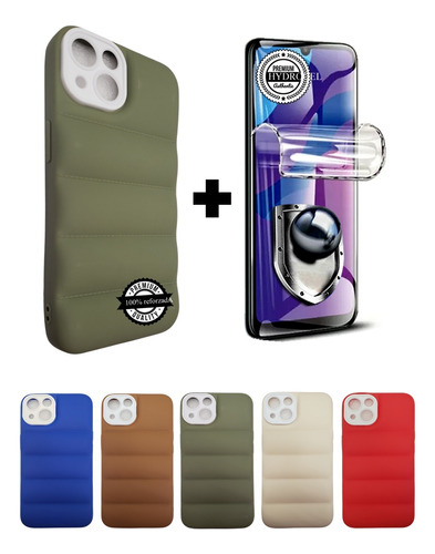 Case Protector Puff Acolchonado iPhone 13 + Lámina Hydrogel