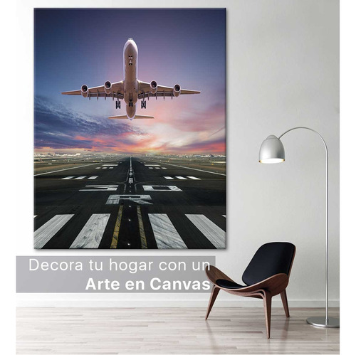 Cuadro Canvas Avion En Pista Panorama Atardecer 90x60