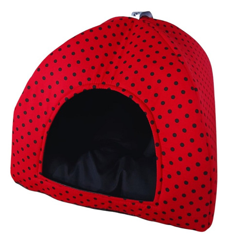 Cama Pet 2x1 Casinha Cabana Toca Iglu Cães Gato Almofada Cor Vermelho Desenho Poá