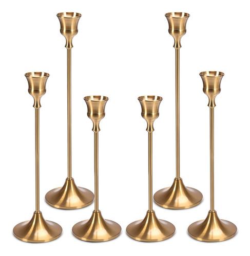 Juego De 6 Candelabros Dorados, Candelabros Largos, Can...