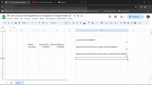 Calcular La Antigüedad De Un Trabajador En Google Sheets