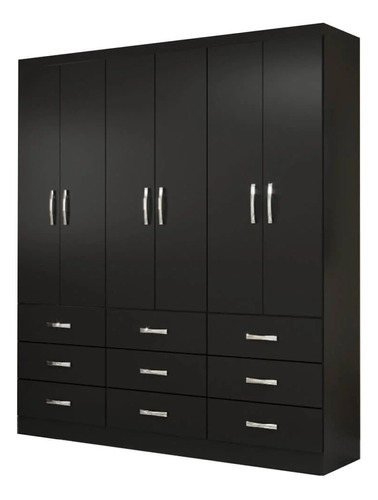 Guarda-roupa Casal Bergamo 6 Portas 9 Gavetas Preto 