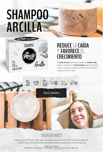 Shampoo Sólido Arcilla Para Cabello Graso 110grs