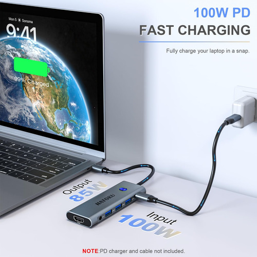 Hub Usb C 9 En 1: Hdmi, Pd 100w Y Puertos Versátiles