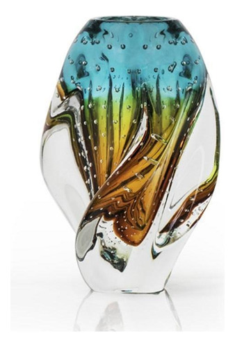 Vaso Em Cristal Murano Esmeralda E Âmbar São Marcos