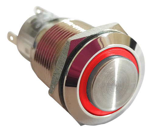 Pulsador Boton Metalico 19mm Con Retencion Cara Alta Rojo