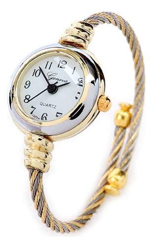 Reloj Tipo Brazalete Para Mujer Con Correa De Cable Dorada Y