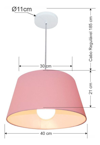 Lustre Pendente Cone Vivare Md-4039 Cúpula Tecido 21/40x30cm Estrutura Rosa bebê 127/220V