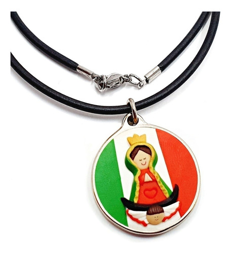 Medalla Virgen De Guadalupe Diseño Mexicano Con Collar