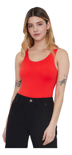 Body Mujer Sin Mangas Cuello Cuadrado Rojo Corona