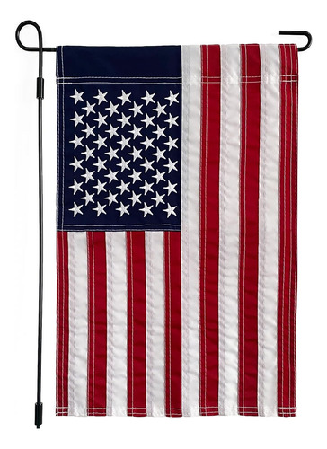 Bandera De Jardín Bordada Con Bandera Estadounidense, 12 X 1