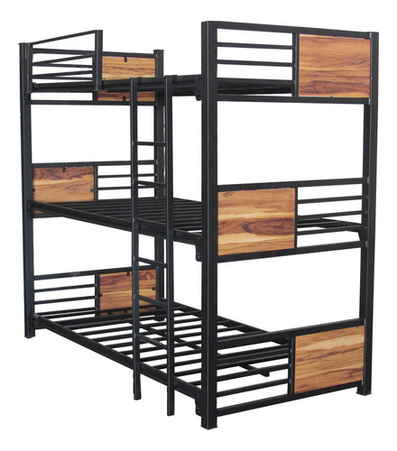 Esqueleto De Litera Armazón De Cama Individual Con 3 Niveles Negro