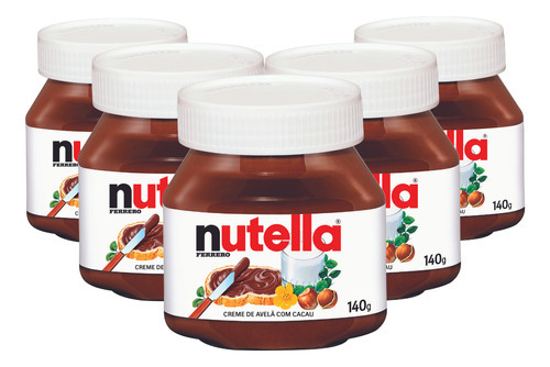 Creme De Avelã Nutella, 5 Potes De 140g