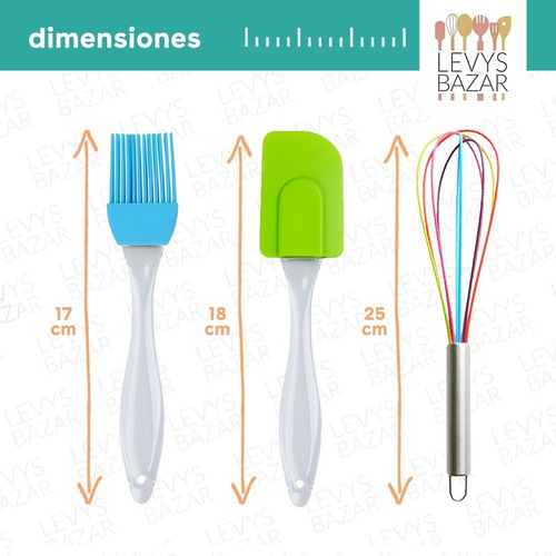 Imagen 4 de 9 de Set Reposteria Espatula + Pincel + Batidor Silicona Cocina