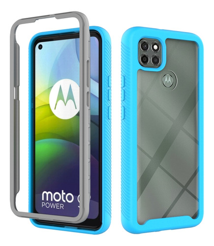Funda Protectora Pc + Tpu Azul Claro Para Motorola Moto G9 P