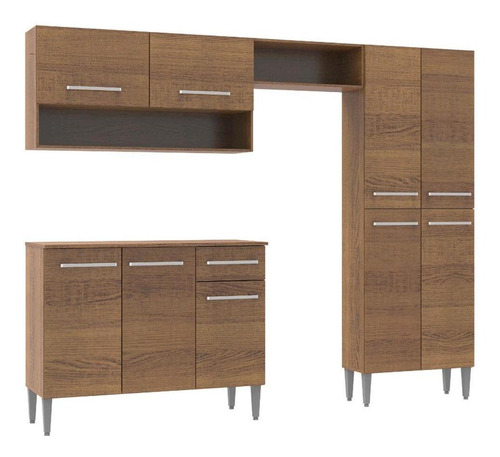 Cozinha Compacta Madesa Emilly Pop Com Armário E Balcão Cor Rustic