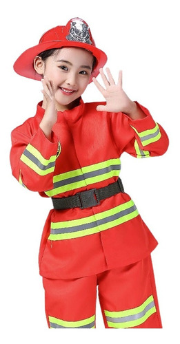Imagem 3 de 7 de Fantasia Infantil Bombeiro Menino Menina Completa 8 Peças