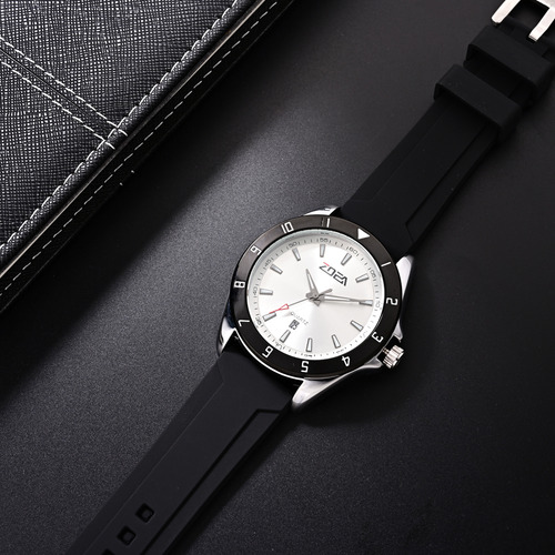 Reloj Zoea Ez8060-h Hombre Cuarzo Silicona 30m Prueba Agua Correa Negro Bisel Negro