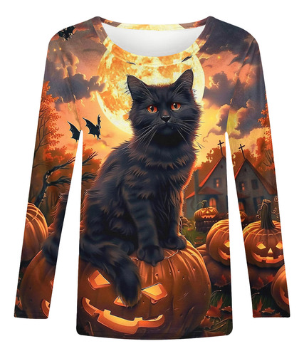 Top Holgado De Manga Larga Con Cuello Redondo Para Halloween