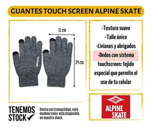 Guantes Tejidos Tactil Celular Unisex Invierno Touch Screen Gris/negro Jaspeado