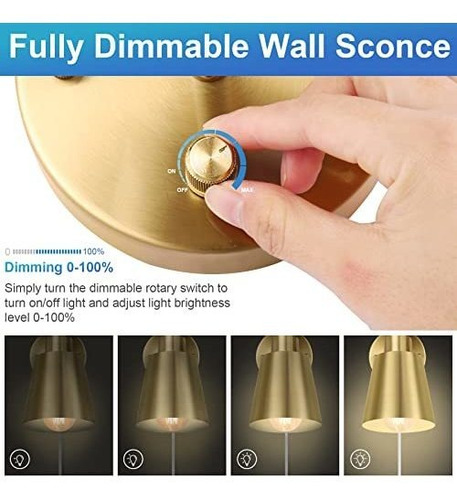 Lámpara De Pared Ajustable, Dimmable, Enchufable, Dorada