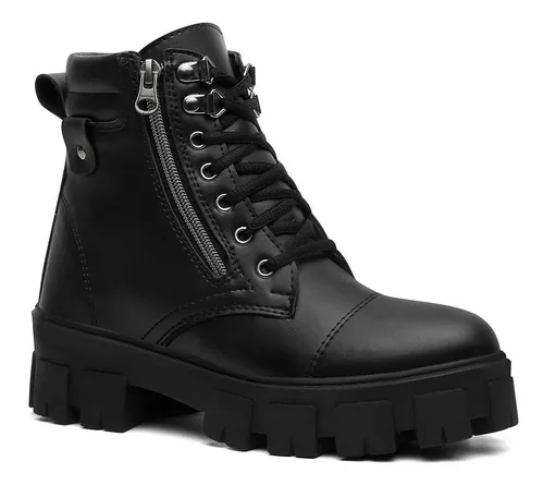 Coturno Bota Ziper Feminino Tratorada Com Carteira Bolsa Frete