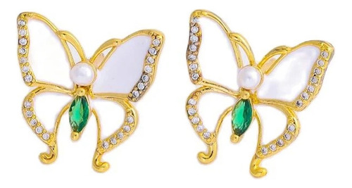 Aretes De Mariposa Blanca Para Mujer Chapada En Oro De 18k Pendientes Mariposas Pendientes Blancos 1 Par Joyería Para Mujeres