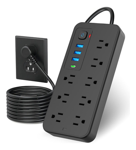Multicontacto De 8 Tomas Con Usb Color Negro Largo Del Cable De 2m 10a
