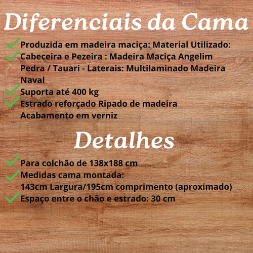 Cama De Casal Bella Madeira Maciça Angelim/tauari Castanho