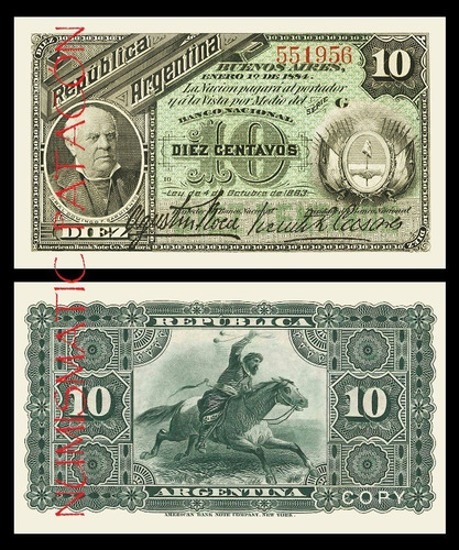 Billete 10 Centavo Banco Nacional 1884 Fraccionario Copia P6