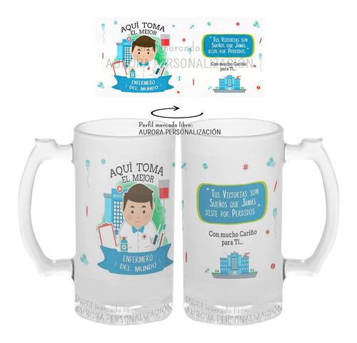 Mug Cervecero Taza Enfermero Vidrio Opalizado