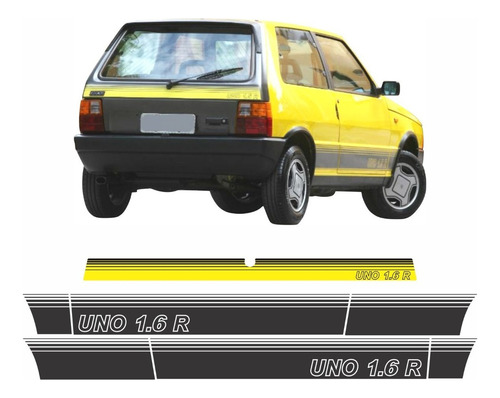 Kit Faixas Adesivos Laterais E Mala Fiat Uno 1.6r amarelo Cor Uno 1.6r Amarelo