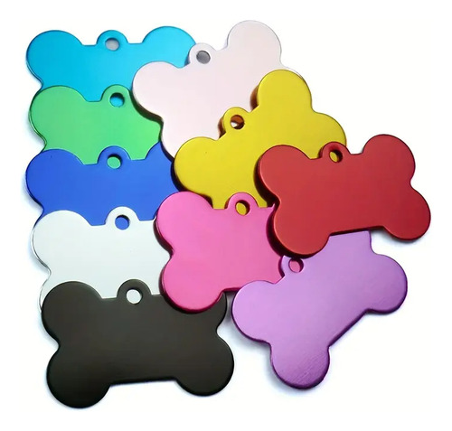 Chapitas Identificación Huesitos Color! Grabado Láser Celeste Lisa