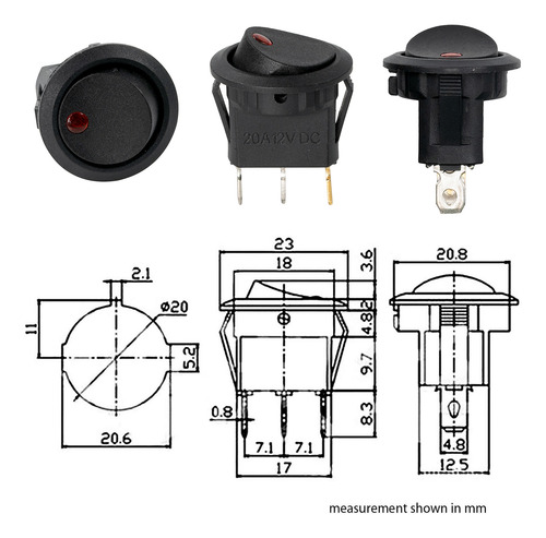 Interruptor Led Redondo Con Forma De Balancín Para Coche