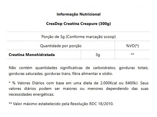 Creadop Creatina Creapure (300g) - Padrão: Único Natural
