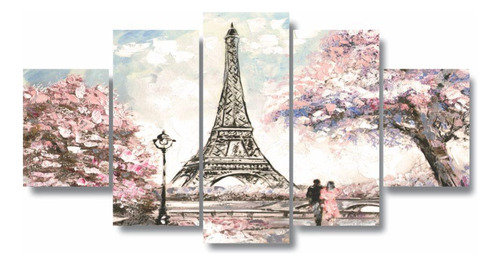 Kit Quadros Decorativos Paris Torre Eiffel Rosa Aquarela