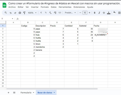 Formulario De Ingreso De Datos Google Sheets